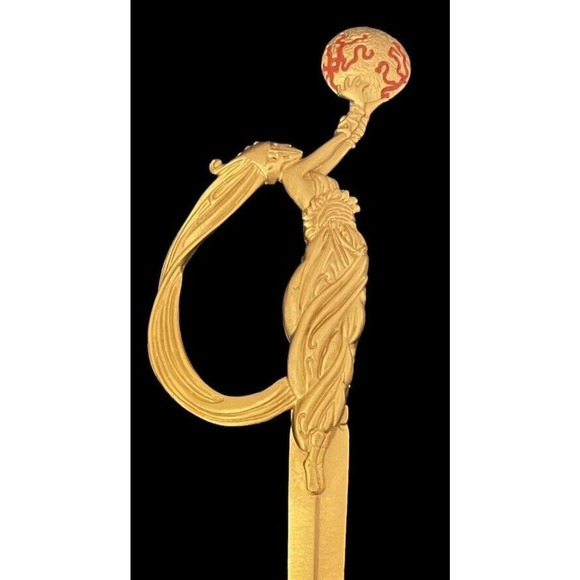 ERTE object d'art “Firefiles” Gold-Plated Pewter & Steel Letter Opener VINTAGE - Picture 3 of 8